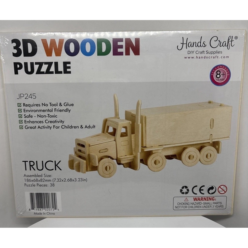 New 3D Wooden Puzzle Truck Semi Transporter STEAM Build Toy Model Kits